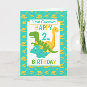 Carte Great Grandson Dinosaur 2e anniversaire bleu