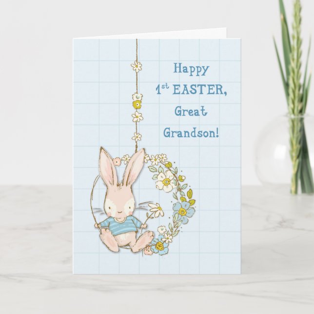 Carte Great Grandson First 1ère fleur de lapin mignonne  (Devant)