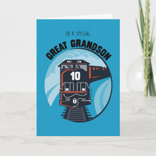 Carte Great Grandson train du 10e anniversaire, Little B