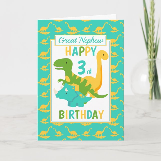 Carte Great Nephew Dinosaur 3e anniversaire bleu (Devant)