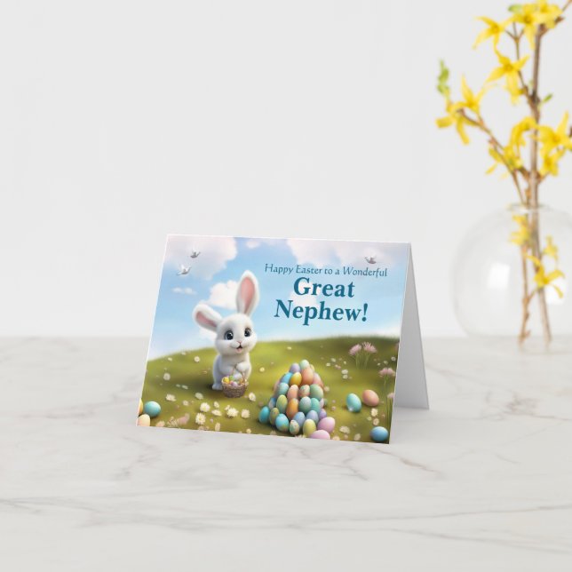 Carte Great Nephew Happy Easter Cute Easter Bunny (Fleur jaune)