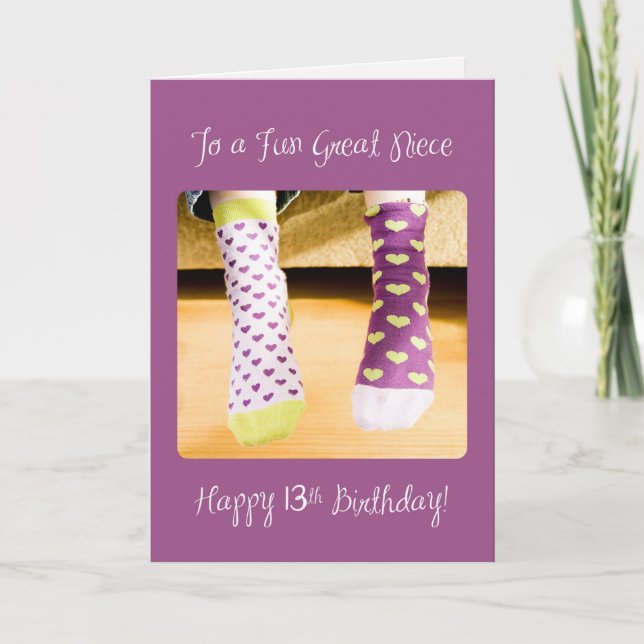 Carte Great Niece 13e anniversaire Chaussettes folles (Devant)