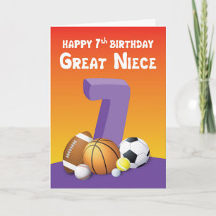 Carte Great Niece 7e anniversaire des balles de sport
