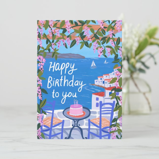 Carte Grèce Terrasse Vues Art Peinture Joyeux anniversai (Debout devant)