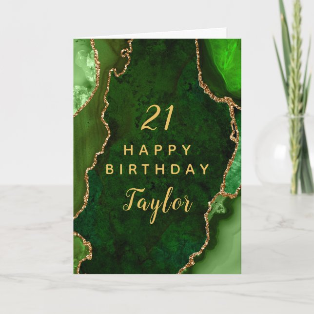 Carte Green and Gold Agate Joyeux anniversaire (Devant)