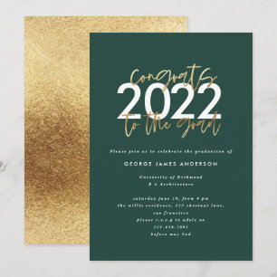 Carte green and gold moderne script graduation