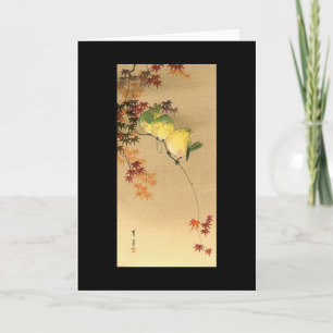 Carte Green Birds on Maple Tree, Japanese Art c.1800 s