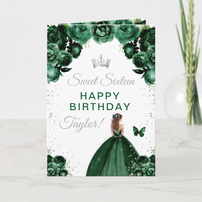 Carte Green Brown cheveux fille Sweet sixteen Anniversai (Devant)