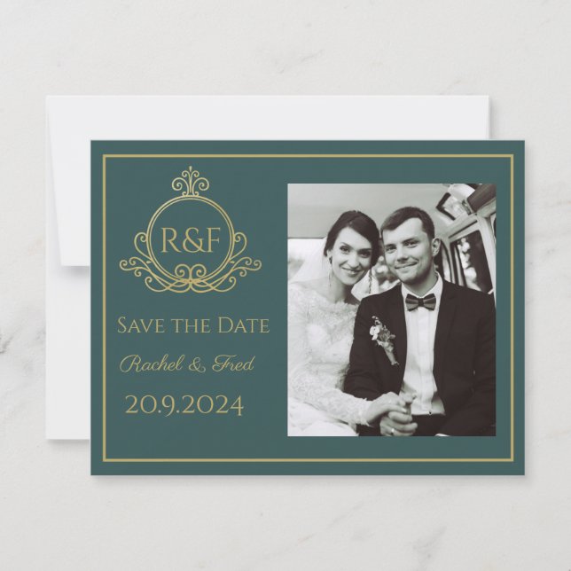 Carte Green Elegant Golden Calligraphy Enregistrer la da (Devant)