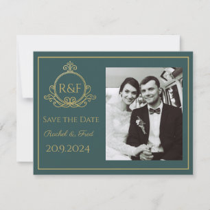 Carte Green Elegant Golden Calligraphy Enregistrer la da