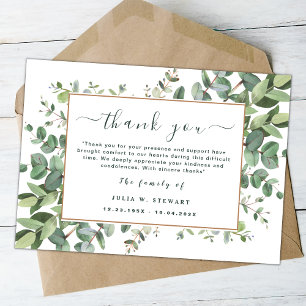 Carte Green Eucalyptus Funérailles simples Merci Note