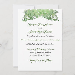 Carte Green Eucalyptus Palm feuilles Mariage élégant
