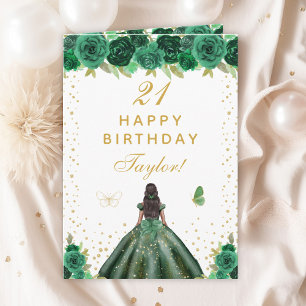 Carte Green Floral Dark Skin Girl Joyeux anniversaire
