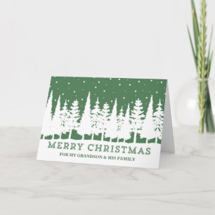 Carte Green Forest Grandson & Family Christmas