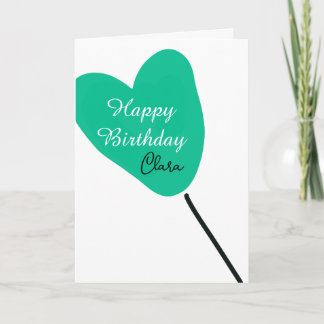 Carte Green heart happy birthday white black balloon kid