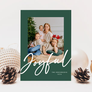 Carte Green Joyful Script Photo Holiday