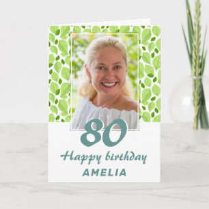 Carte Green Leaf Pattern Botanical 80th Birthday Photo