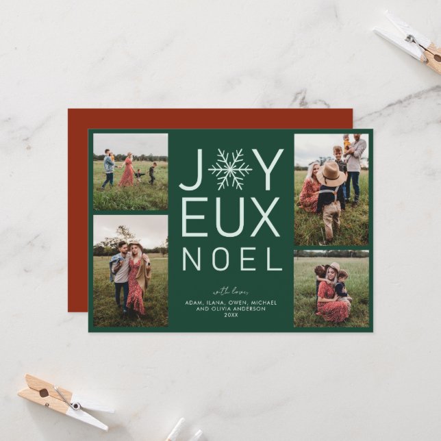 Carte Green Monochrome Joyeux Noel (Devant/Arrière en situation)