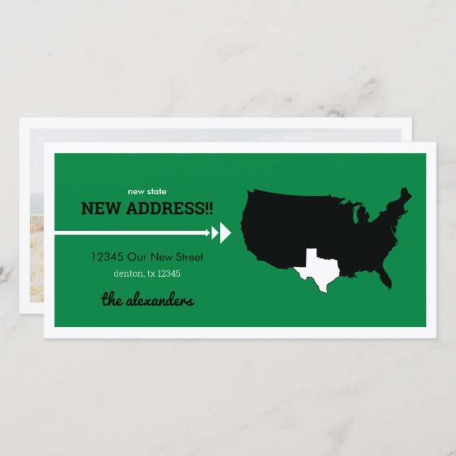 Carte Green New State, New Address ! Texas Moving (Devant / Derrière)