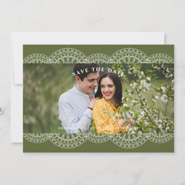 Carte Green Nice Lace Effect Romantic Couple Photo  (Devant)