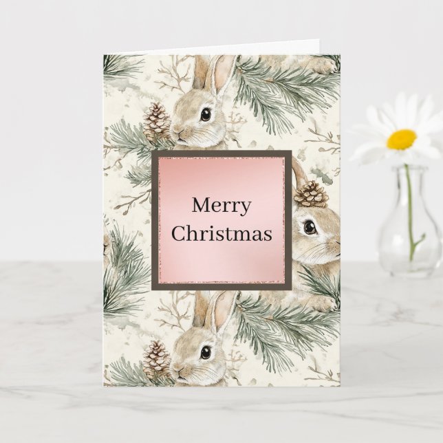 Carte Green Pine Cones Bunny Rabbits Christmas (Petite plante)