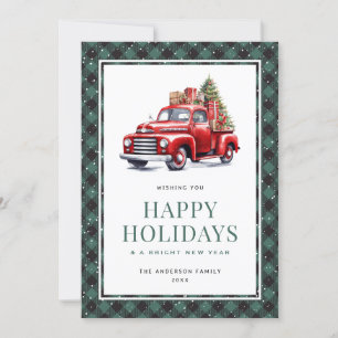 Carte Green Plaid Red Truck Tree Happy Holidays Ca