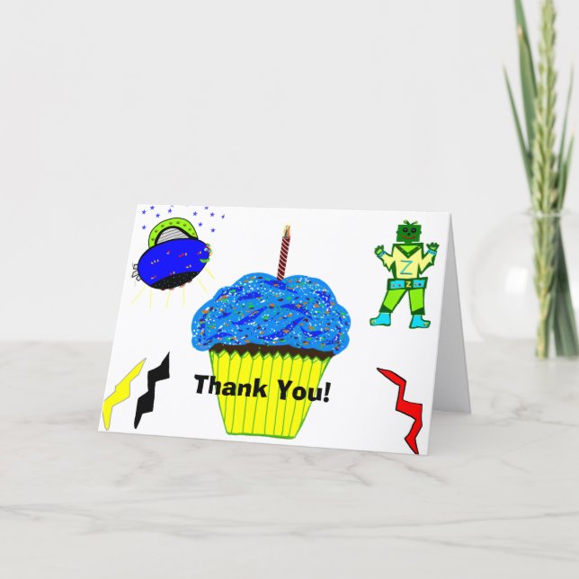 Carte Green Robot Boy Blue Cupcake (Devant)