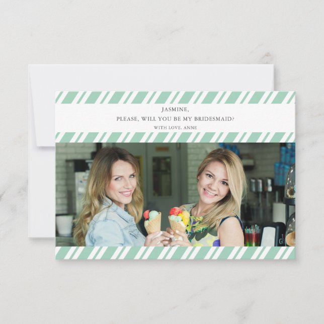 Carte Green Stripes Will You Be My Bridesmaid Photo Name (Devant)