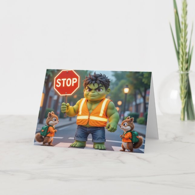 Carte Green Superhero Bonne année scolaire (Devant)