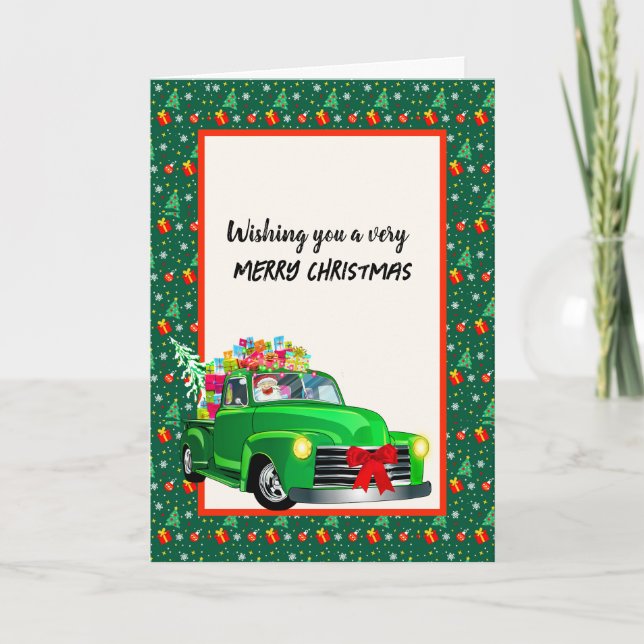 Carte Green Vintage Truck présente Père Noël (Devant)