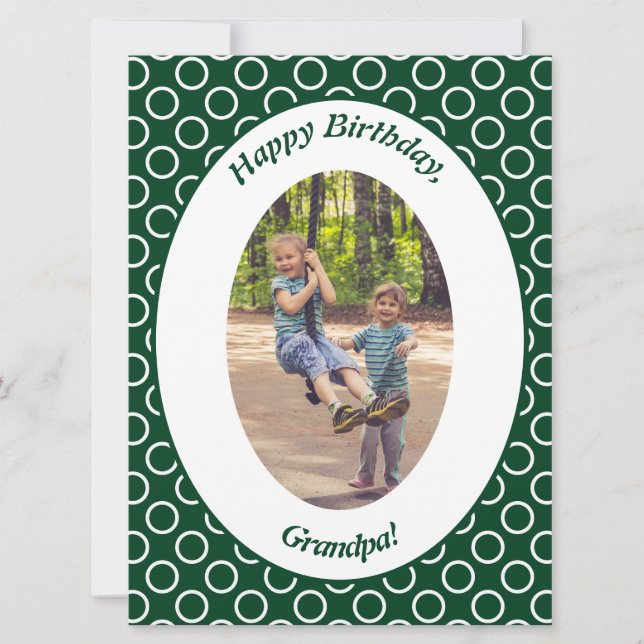Carte Green & White Photo personnalisée Grand-père Anniv (Devant)
