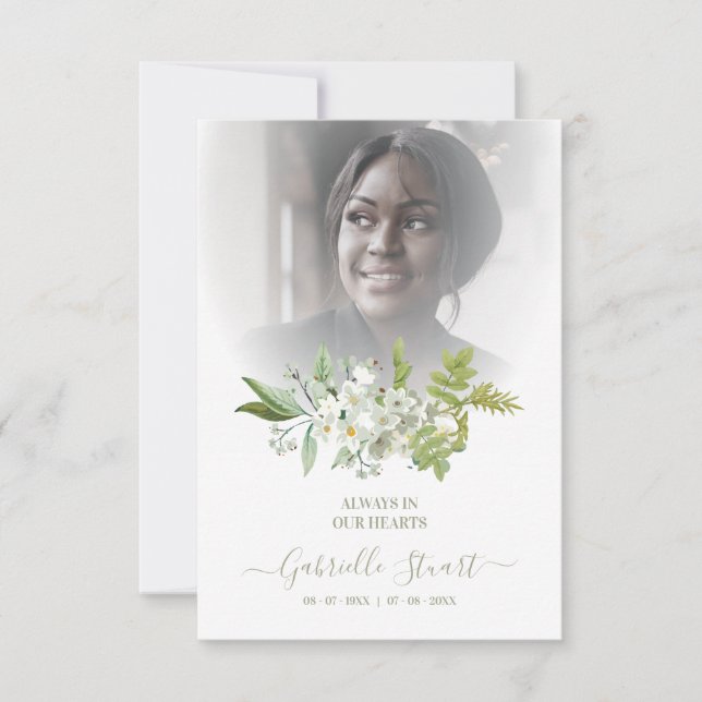 Carte Green Wreath Photo Funeral Service Dear Ones (Devant)