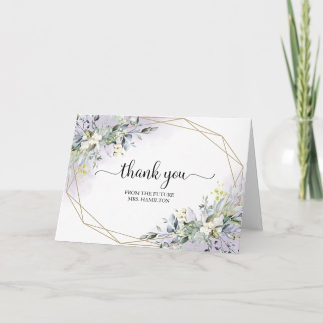 Carte Greenery Geometric Bridal Shower Thank (Devant)