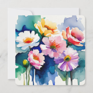 Carte Greeting Card with Watercolor Flowers - 4