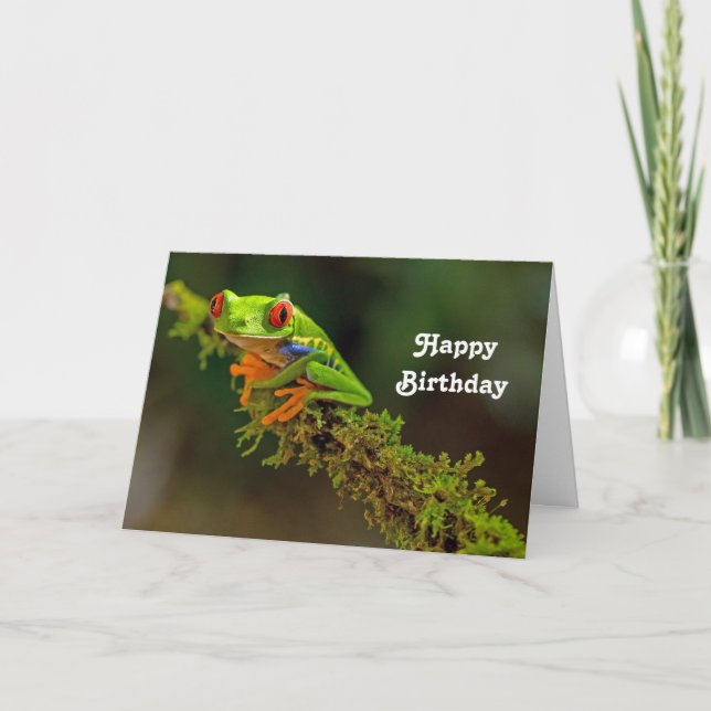 Carte Grenouille à arbre rouge photo Anniversaire (Devant)