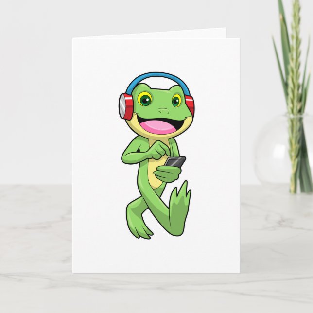 Carte Grenouille à la musique avec casque (Devant)