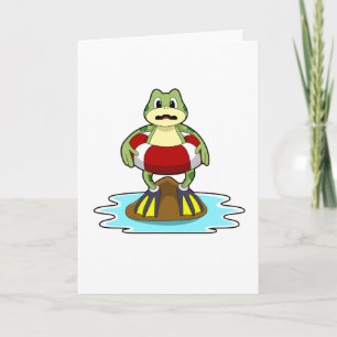 Carte Grenouille à la natation avec anneau de natation
