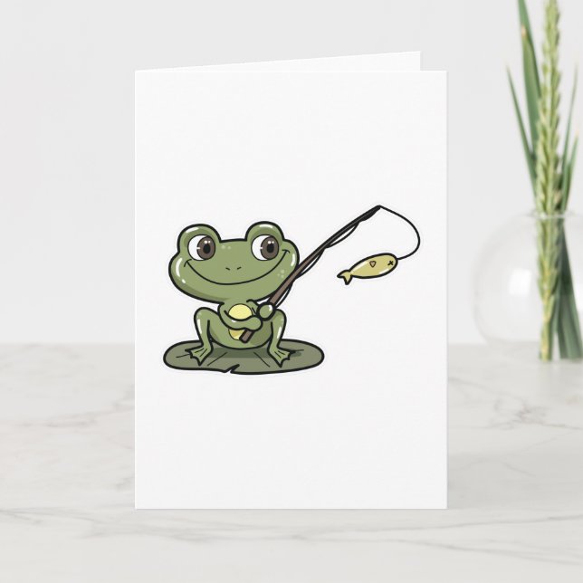 Carte Grenouille à la pêche avec une canne à pêche (Devant)