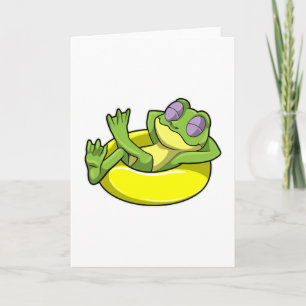 Carte Grenouille à la piscine avec un bouée de natation