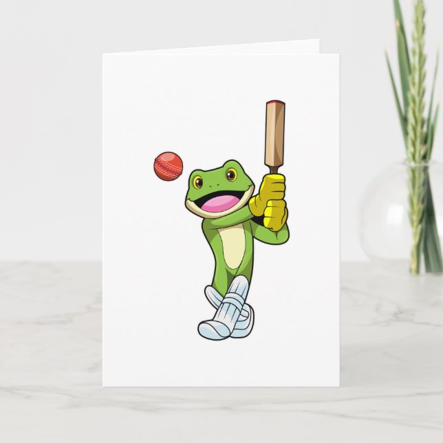 Carte Grenouille au cricket avec batte de cricket (Devant)