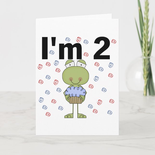 Carte Grenouille avec Cupcake 2e chemises d'anniversaire (Devant)