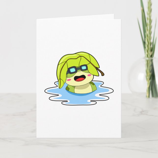 Carte Grenouille avec feuille à la natation (Devant)