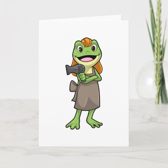 Carte Grenouille coiffeuse avec sèche-cheveux (Devant)