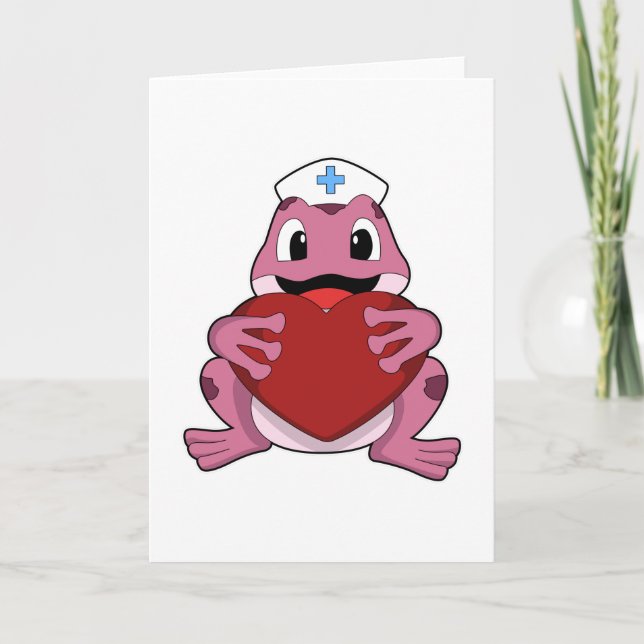 Carte Grenouille comme infirmière avec cœur (Devant)