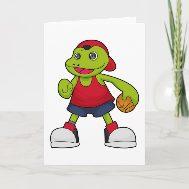 Carte Grenouille comme joueur de basket-ball avec basket (Devant)