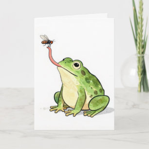Carte Grenouille d'anniversaire attrapant une mouche