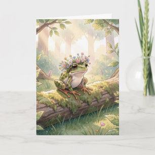 Carte Grenouille d'anniversaire avec couronne florale su