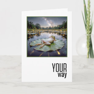 Carte Grenouille d'anniversaire flottant sur un nénuphar