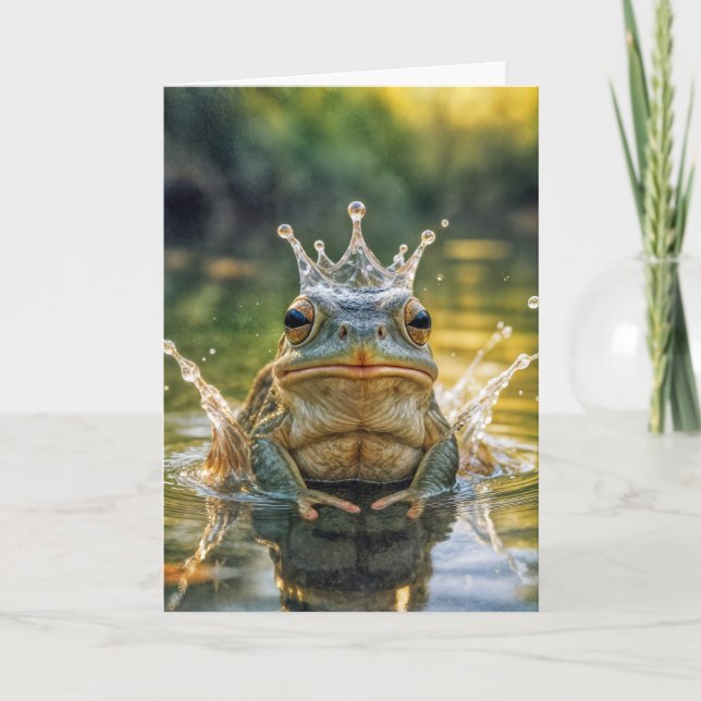 Carte Grenouille d'anniversaire portant une couronne d'é (Devant)
