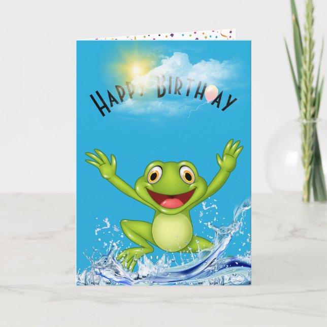 Carte Grenouille d'anniversaire qui saute hors de l'eau (Devant)